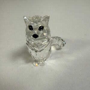Swarovski Sitting Cat Figurine Silver Crystal Clear Swan Logo Retired 160799